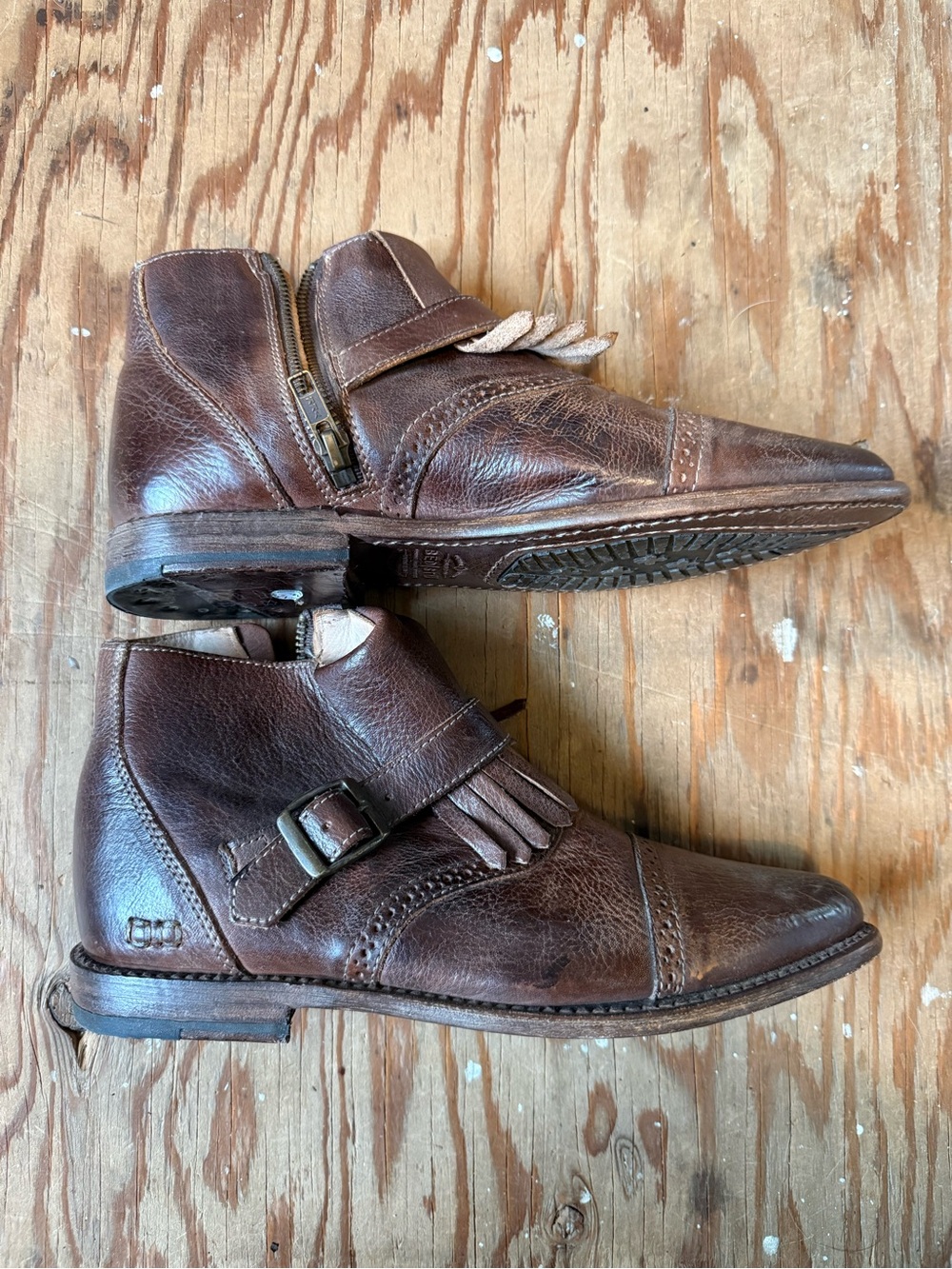BED|STU Brown Leather Chukka Boots with Fringe & Side Zip - Picture 2 of 6